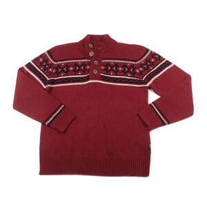 Jeans by Buffalo Mens Wool Blend Red Fair Isle Nordic Shawl Collar Sweater S